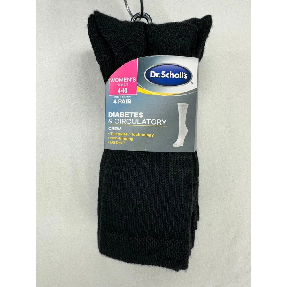 Dr. Scholls Womens Diabetes Circulatory Compression Crew Socks 4 Pr Black 4-10